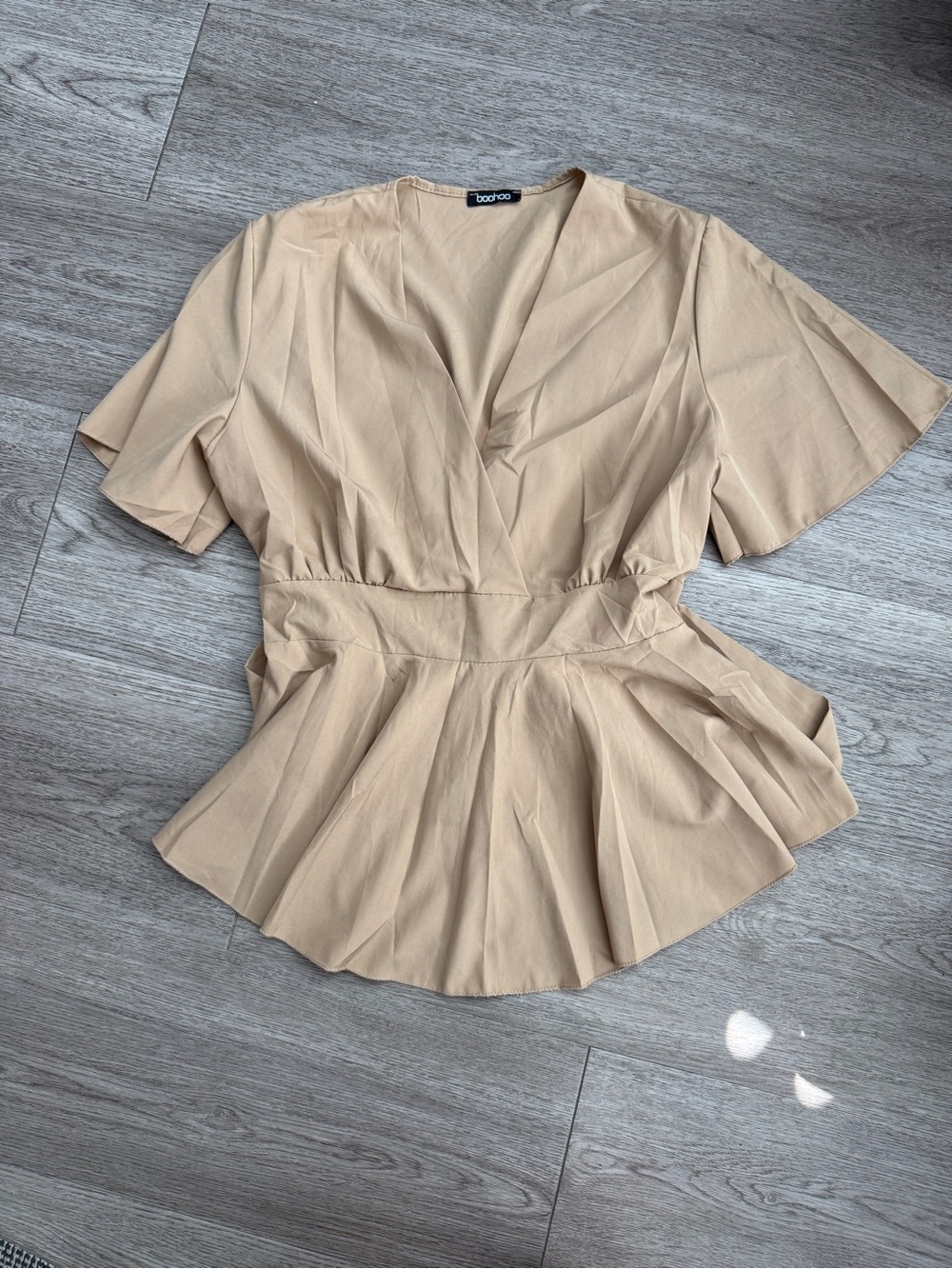 Boohoo Camel Peplum Wrap Blouse